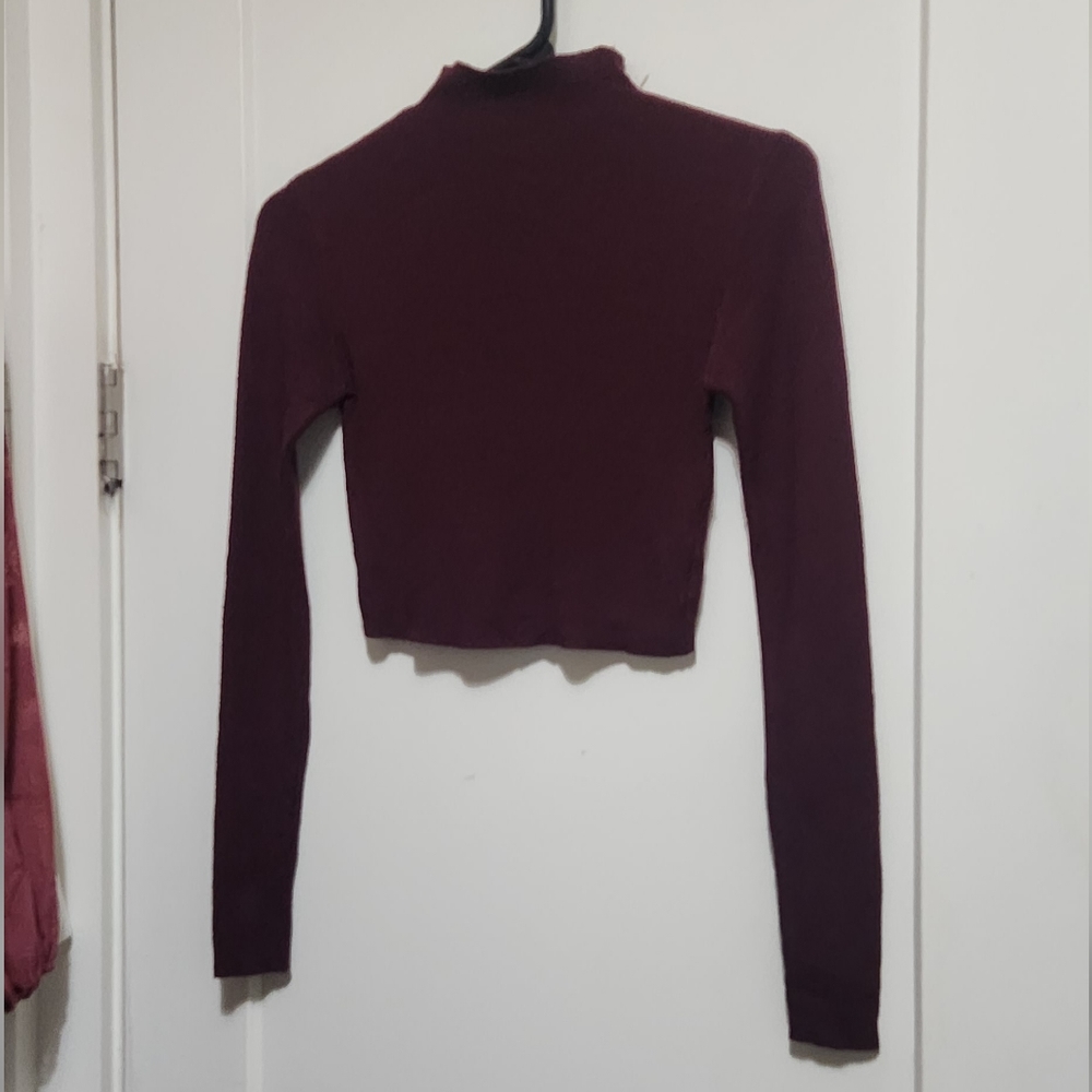 UNIF x Urban Outfitters red wine burgundy turtleneck long sleeve crop knit top S